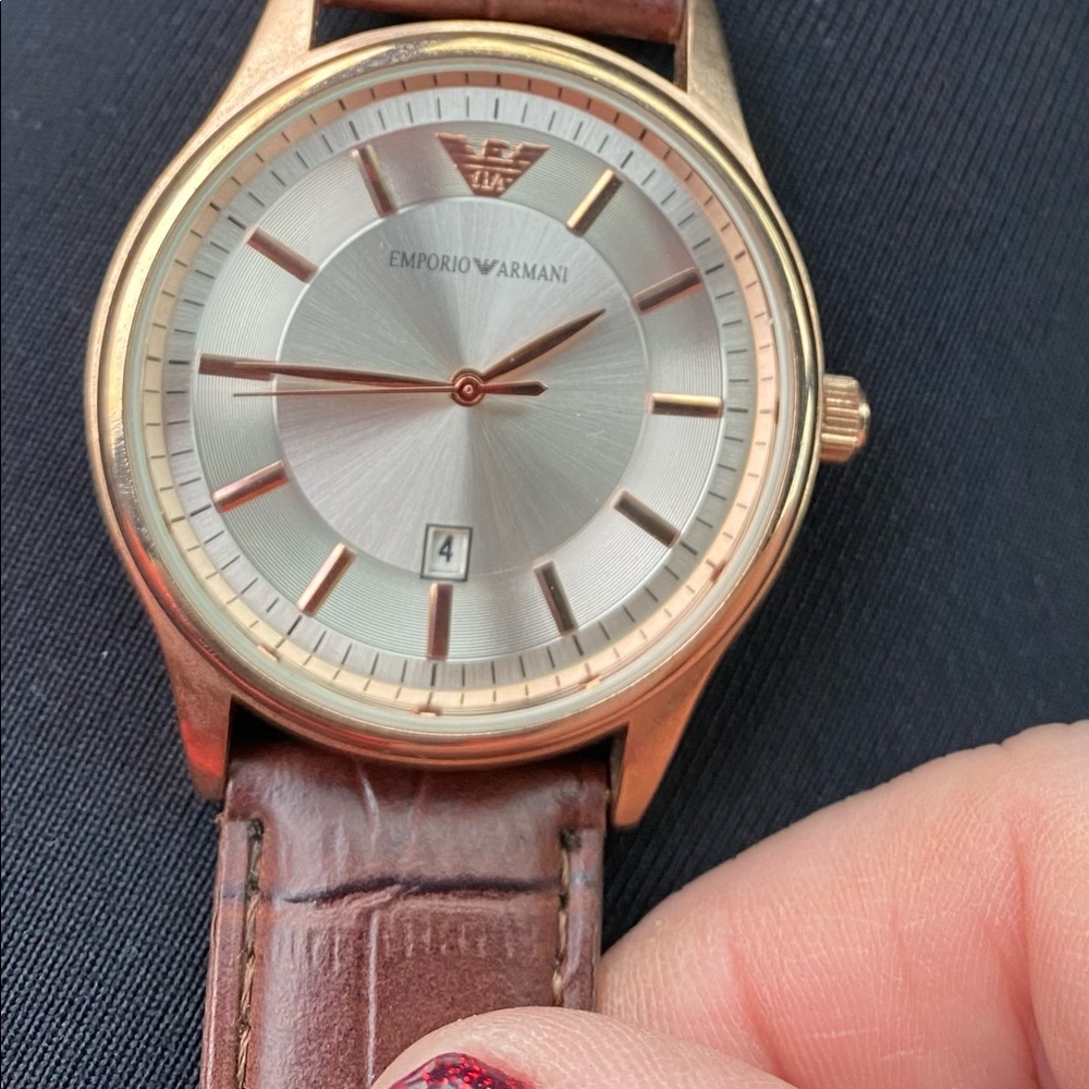 Emporio Armani Mens leather watch-new! No box -just had fresh battery put in